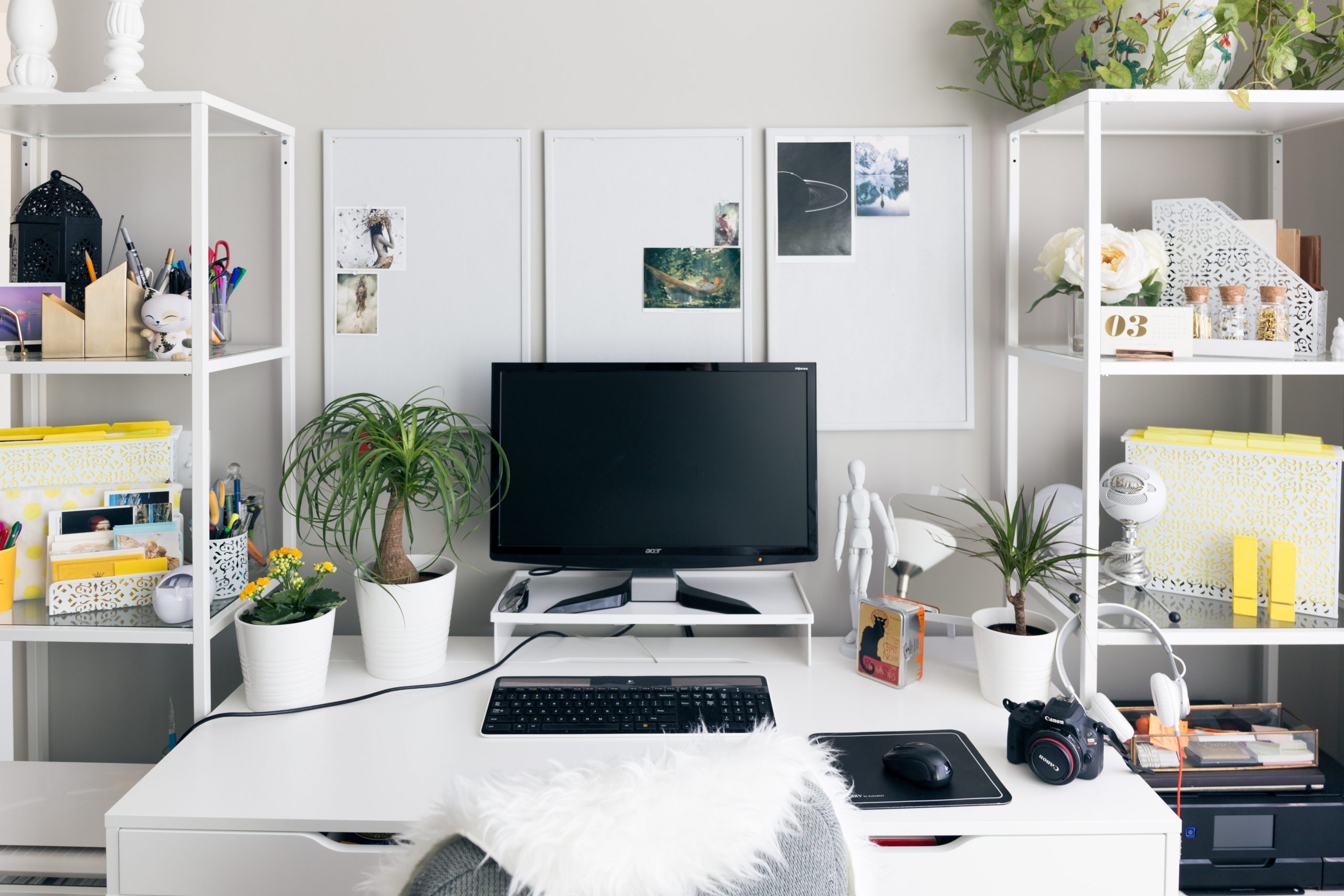 white themed home office