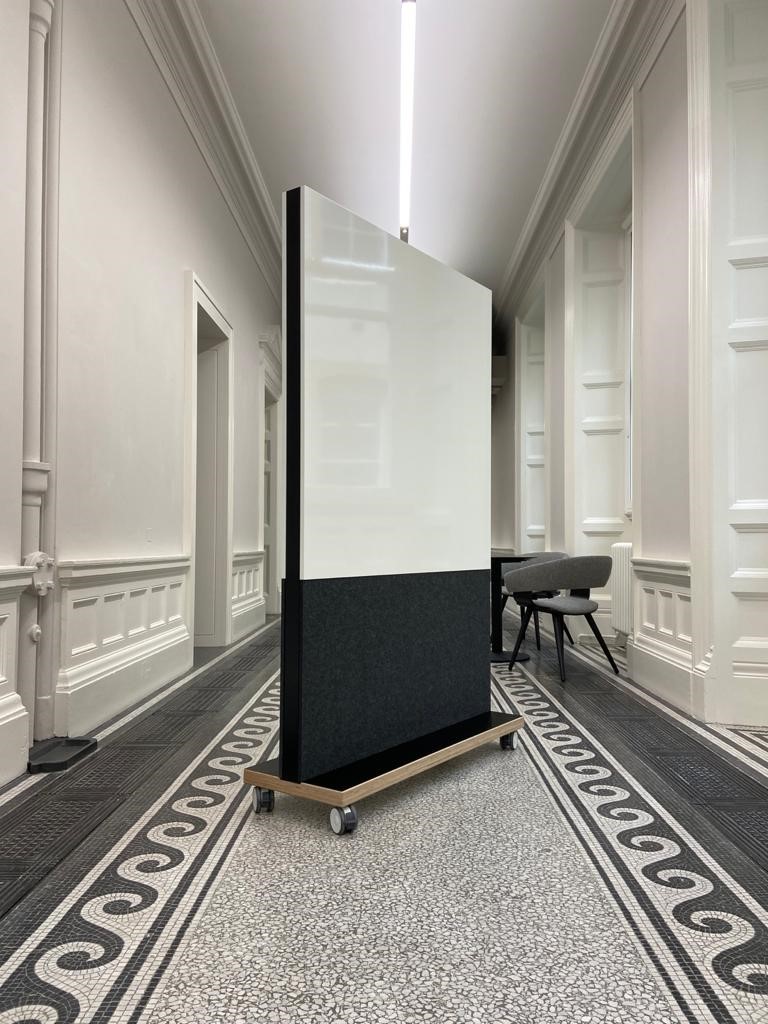 Black and white acoustic freestander whiteboard with white dry wipe and black acoustic panel (4)