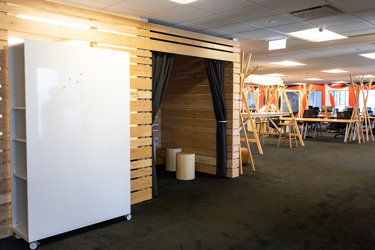 rolling whiteboard with shelves