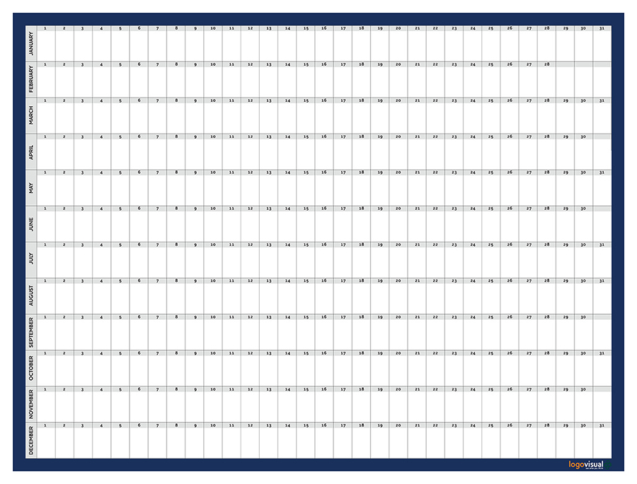Year planner whiteboard with gridlines