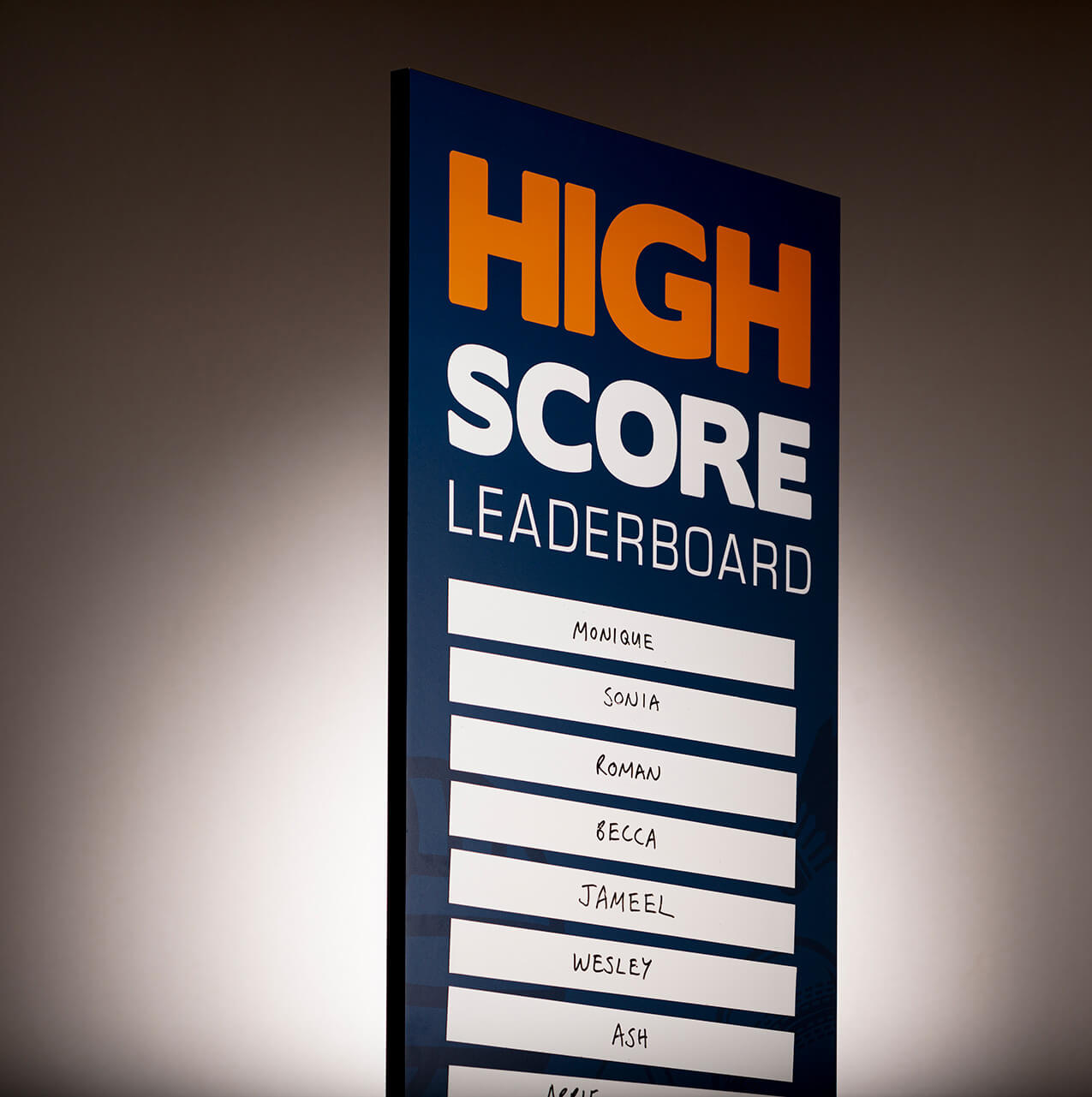Custom printed leaderboard