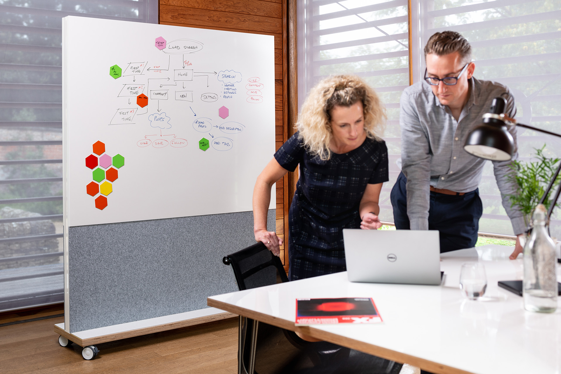 ThinkingWall Acoustic Freestander mobile freestanding wall with people in an office setting