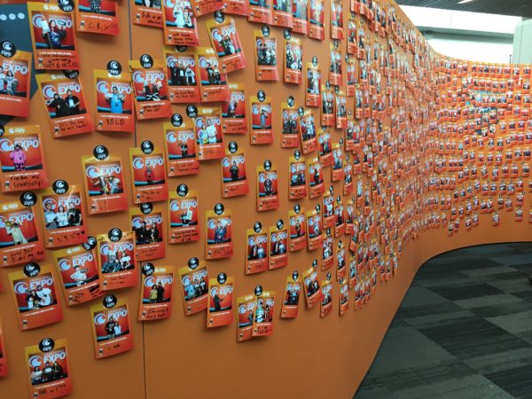 Orange magnetic curved whiteboard wall