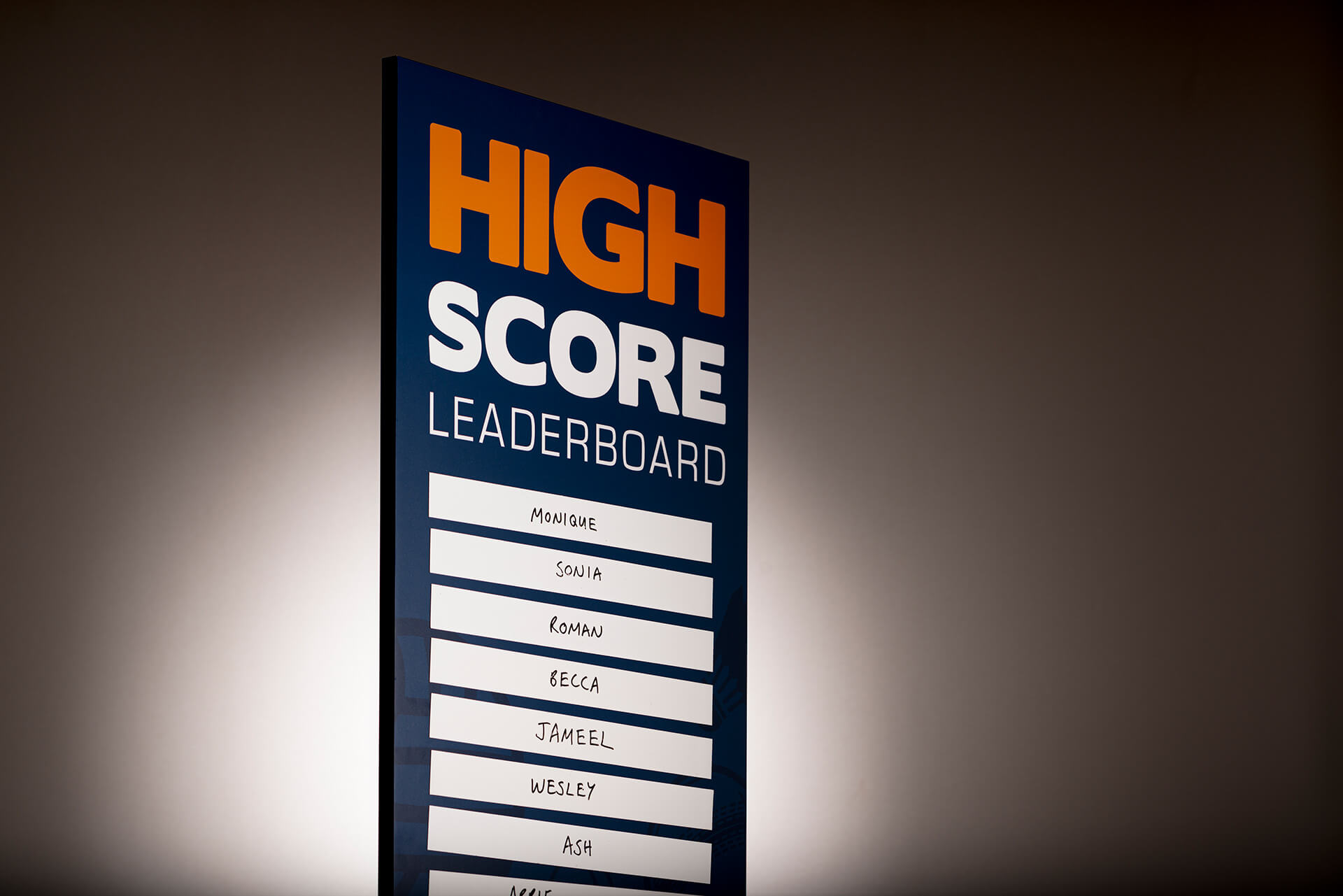Custom printed magnetic leaderboard