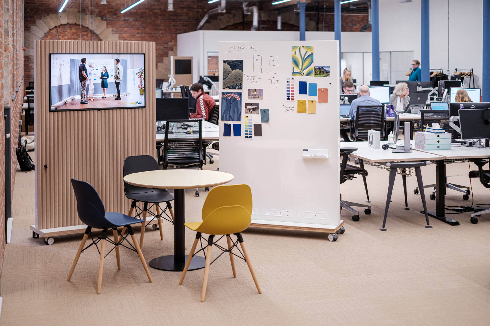 ThinkingWall TV acoustic divider on wheels with beige acoustic panel