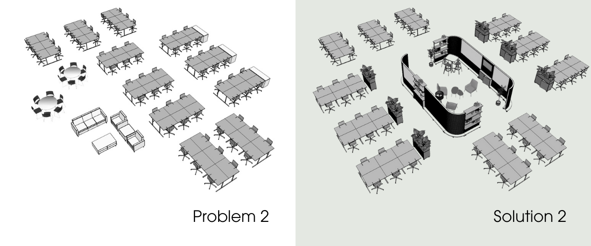 Two office floorplans - one featuring partitioning that improves the original space
