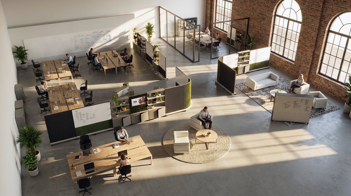 AI generated image of the improved large office space 